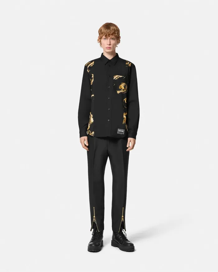 Versace Chromo Couture Paneled RegularFit Shirt Blackgold Men Jeans Couture