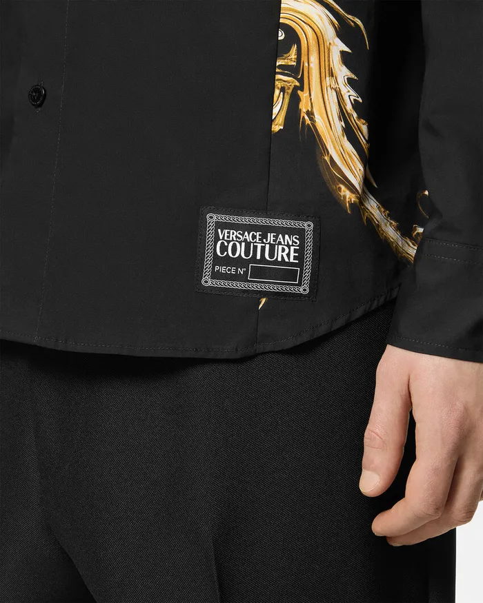 Versace Chromo Couture Paneled RegularFit Shirt Blackgold Men Jeans Couture