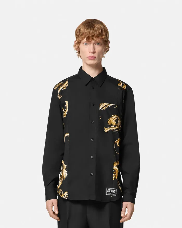 Versace Chromo Couture Paneled RegularFit Shirt Blackgold Men Jeans Couture