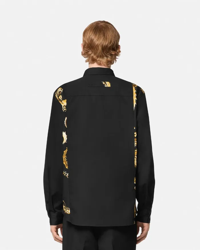 Versace Chromo Couture Paneled RegularFit Shirt Blackgold Men Jeans Couture