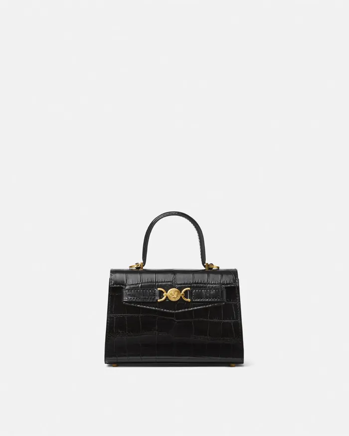 Versace CrocEffect Medusa 03995 Small Handbag Blackgold Women Top Handle