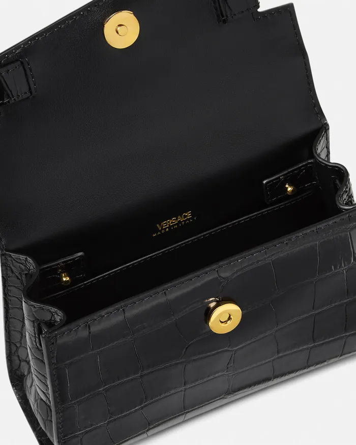 Versace CrocEffect Medusa 03995 Small Handbag Blackgold Women Top Handle