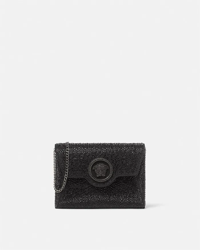 Versace Crystal La Medusa Envelope Clutch Black Women Shoulder and Crossbody