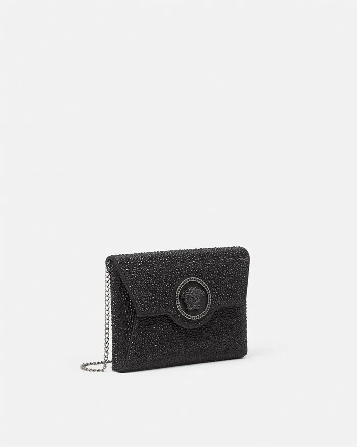Versace Crystal La Medusa Envelope Clutch Black Women Shoulder and Crossbody