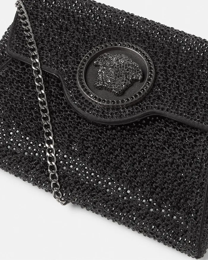 Versace Crystal La Medusa Envelope Clutch Black Women Shoulder and Crossbody
