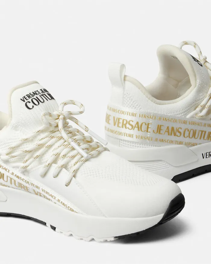 Versace Dynamic Logo Sneakers Whiteprint Women Jeans Couture