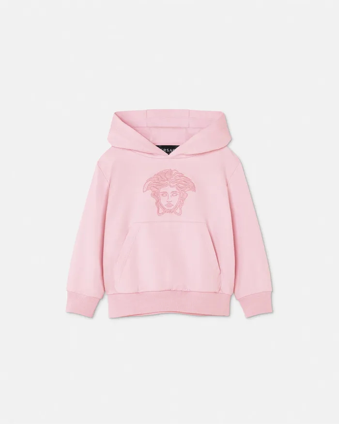Versace Embroidered Medusa Baby Hoodie Light Pink Kids Knitwear and Sweatshirts