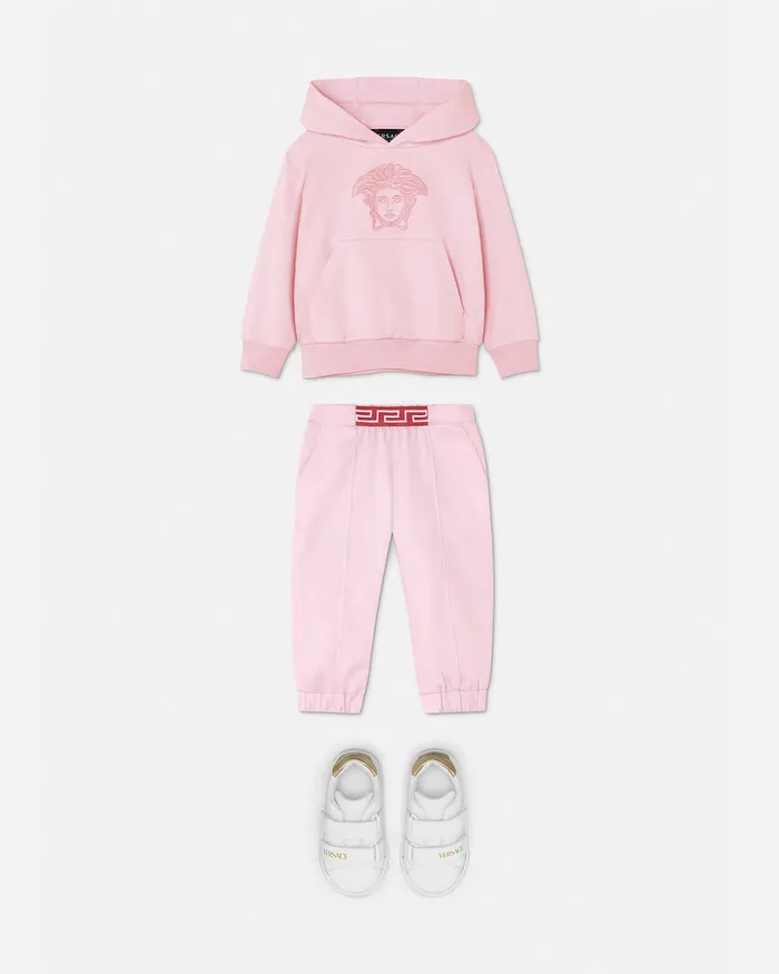 Versace Embroidered Medusa Baby Hoodie Light Pink Kids Knitwear and Sweatshirts