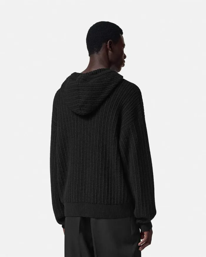 Versace Embroidered Medusa CableKnit Hoodie Black Men Knitwear