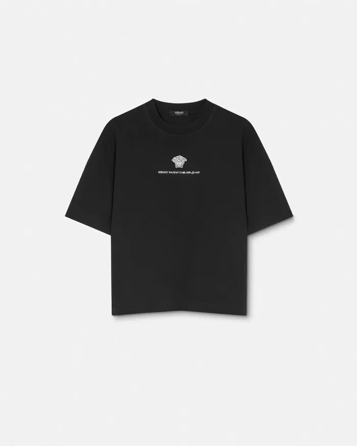 Versace Embroidered Medusa Milano TShirt Black Men TShirts and Polos