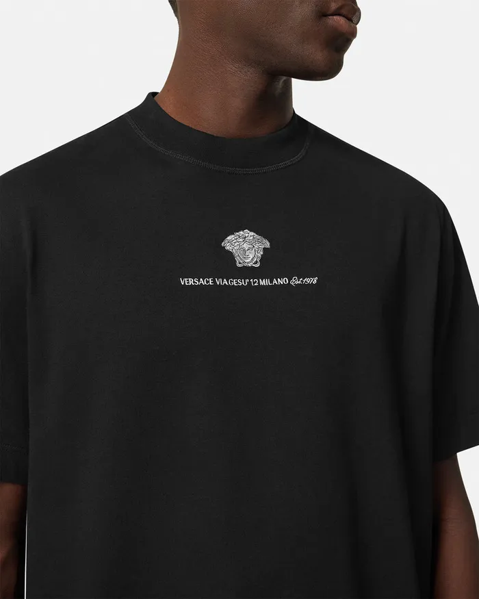 Versace Embroidered Medusa Milano TShirt Black Men TShirts and Polos