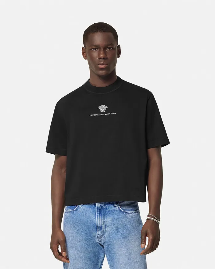 Versace Embroidered Medusa Milano TShirt Black Men TShirts and Polos
