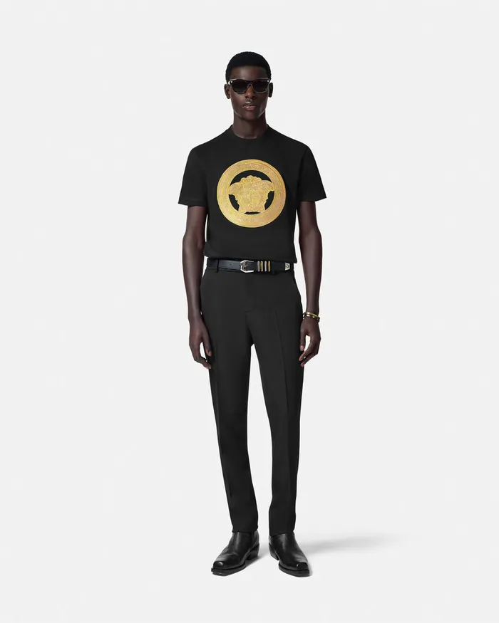 Versace Embroidered Medusa TShirt Black Men TShirts and Polos