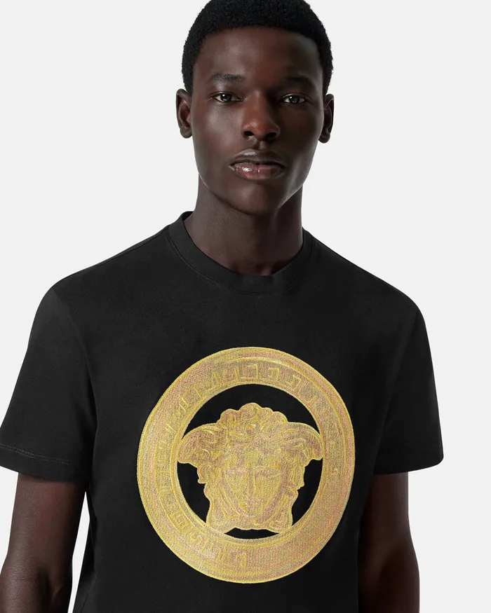 Versace Embroidered Medusa TShirt Black Men TShirts and Polos