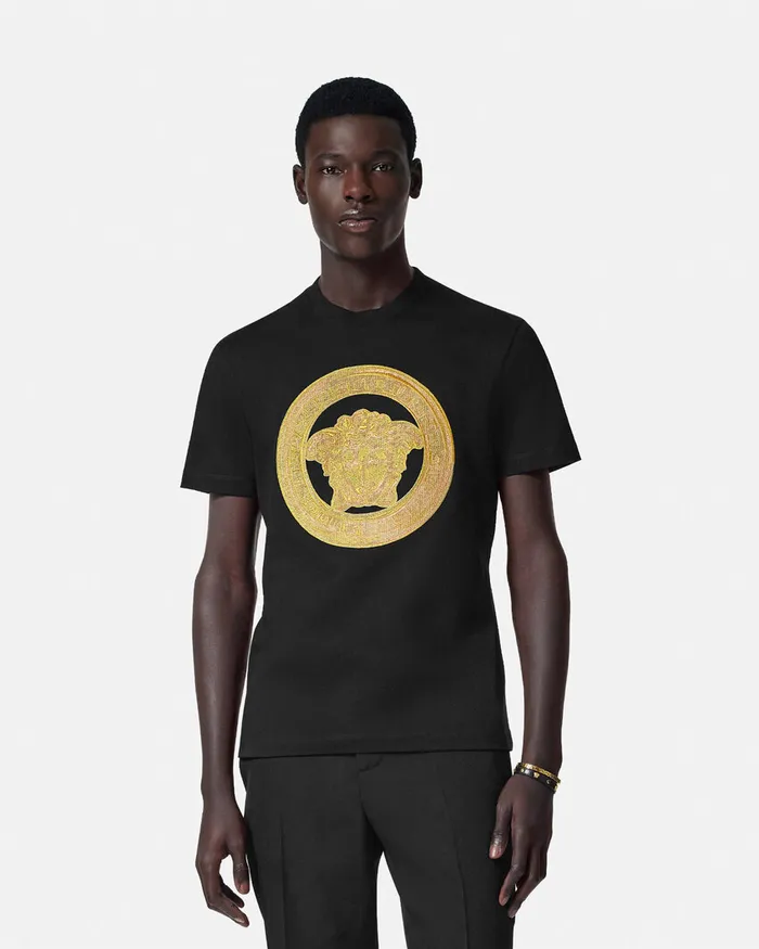 Versace Embroidered Medusa TShirt Black Men TShirts and Polos