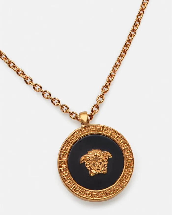 Versace Enamel Medusa Necklace Blackgold WomenMen Necklaces