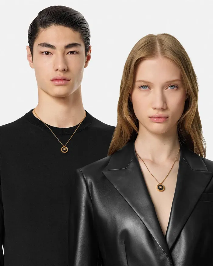 Versace Enamel Medusa Necklace Blackgold WomenMen Necklaces
