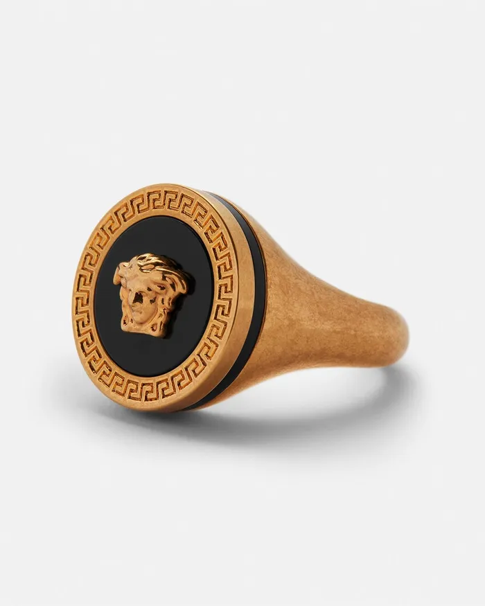 Versace Enamel Medusa Ring Blackgold WomenMen Rings