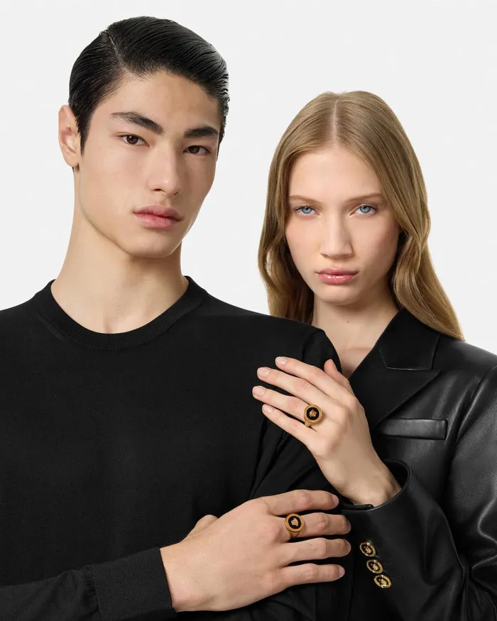 Versace Enamel Medusa Ring Blackgold WomenMen Rings
