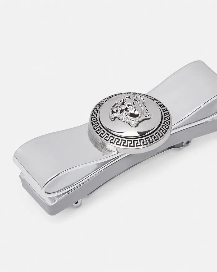 Versace Gianni Ribbon Metallic Hair Clip Silver Women Hair Accessories