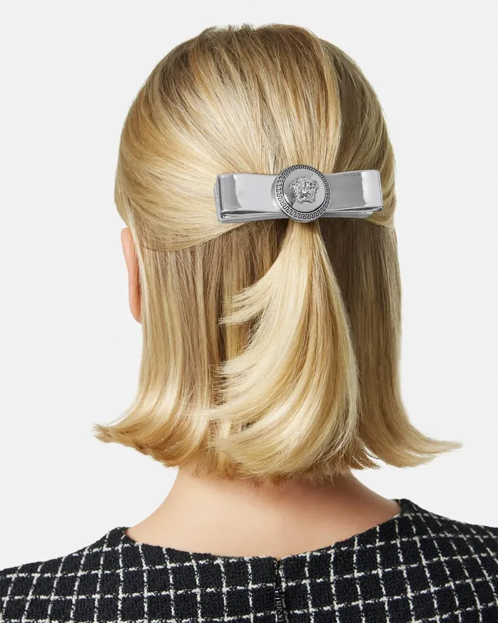 Versace Gianni Ribbon Metallic Hair Clip Silver Women Hair Accessories