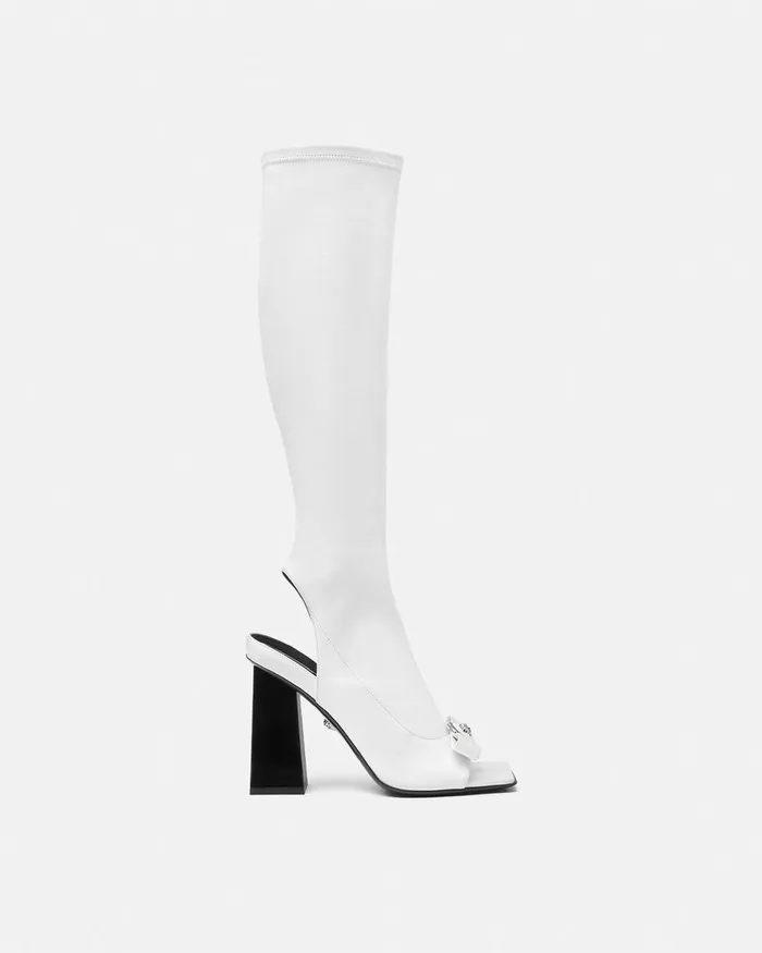 Versace Gianni Ribbon Open KneeHigh Boots 105 Mm White Women Boots