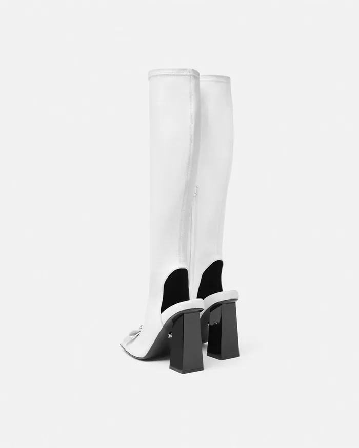 Versace Gianni Ribbon Open KneeHigh Boots 105 Mm White Women Boots