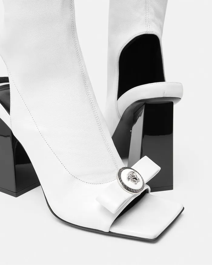 Versace Gianni Ribbon Open KneeHigh Boots 105 Mm White Women Boots