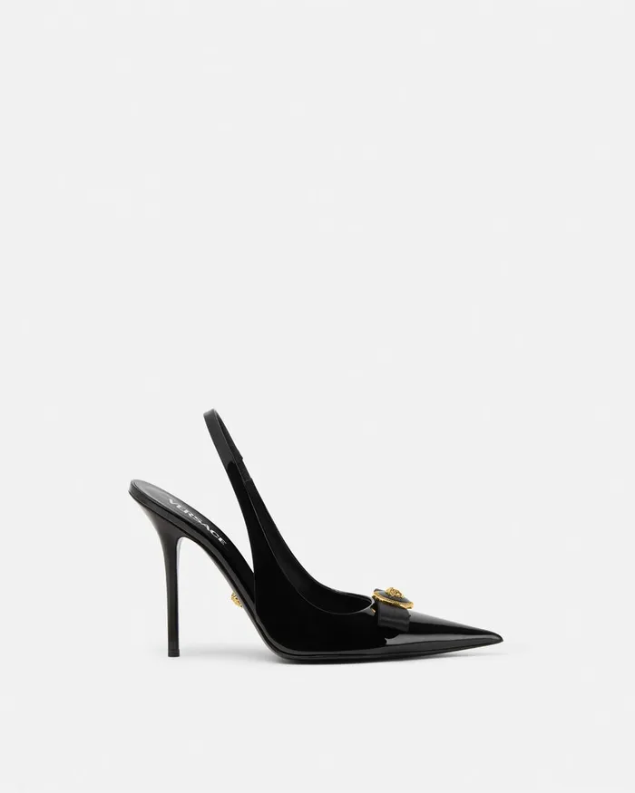 Versace Gianni Ribbon Slingback Pumps 110 Mm Blackgold Women Pumps and Slingbacks Versace Gianni Ribbon Slingback Pumps 110 Mm Blackgold Women Pumps and Slingbacks
