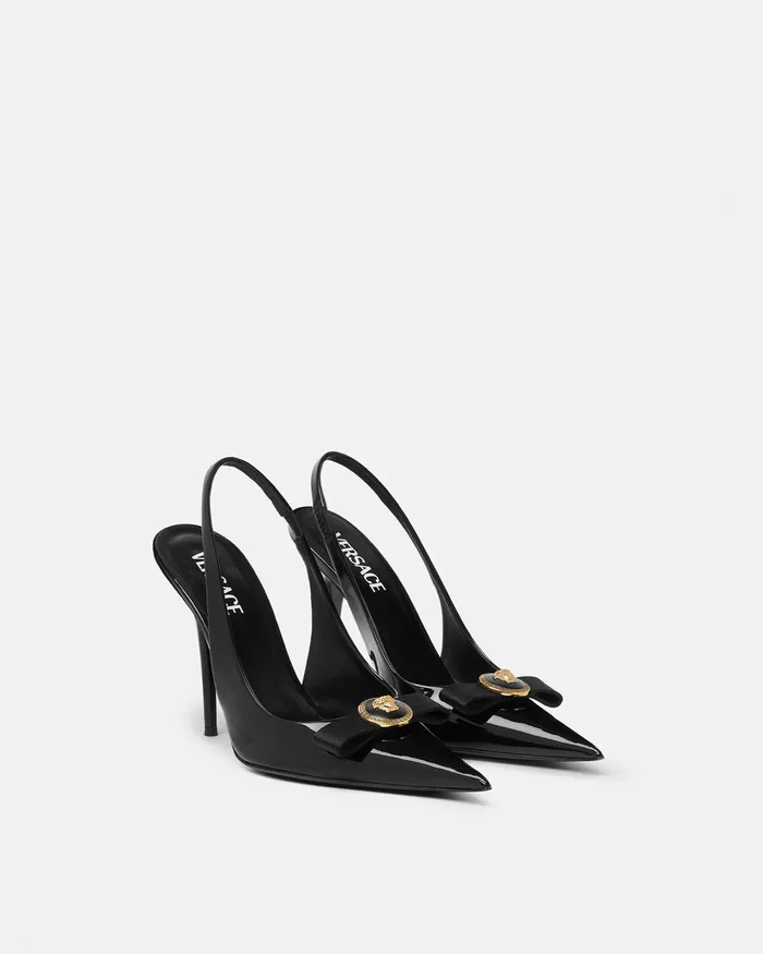 Versace Gianni Ribbon Slingback Pumps 110 Mm Blackgold Women Pumps and Slingbacks