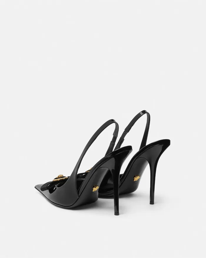Versace Gianni Ribbon Slingback Pumps 110 Mm Blackgold Women Pumps and Slingbacks