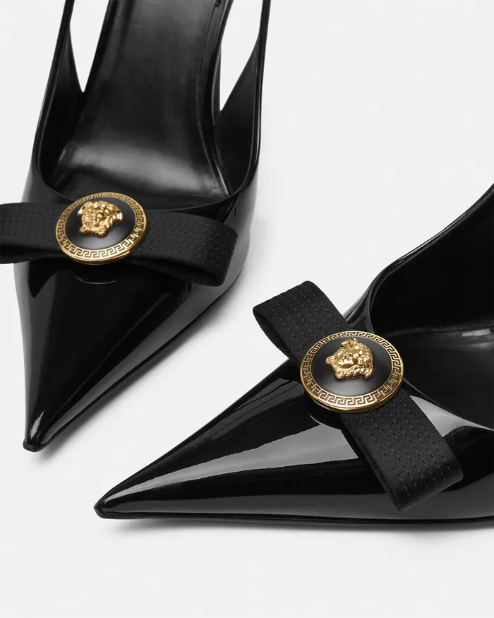 Versace Gianni Ribbon Slingback Pumps 110 Mm Blackgold Women Pumps and Slingbacks