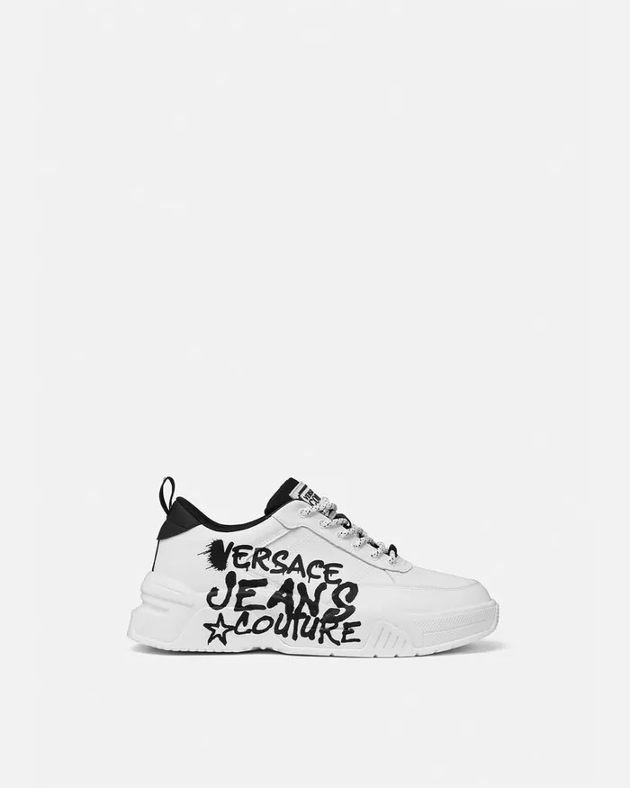 Versace Graffiti Stargaze Sneakers Whiteprint Men Jeans Couture