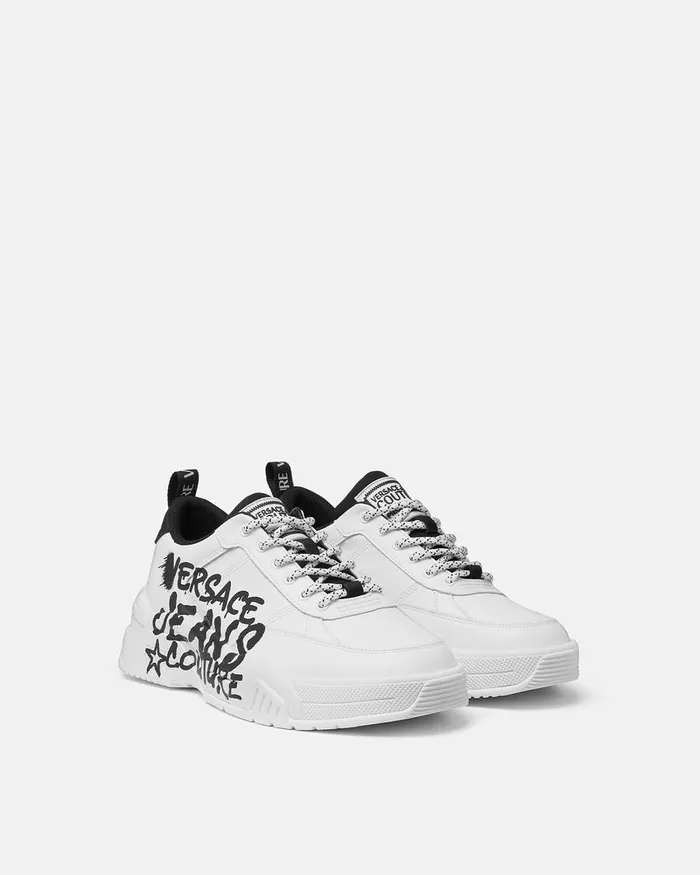 Versace Graffiti Stargaze Sneakers Whiteprint Men Jeans Couture
