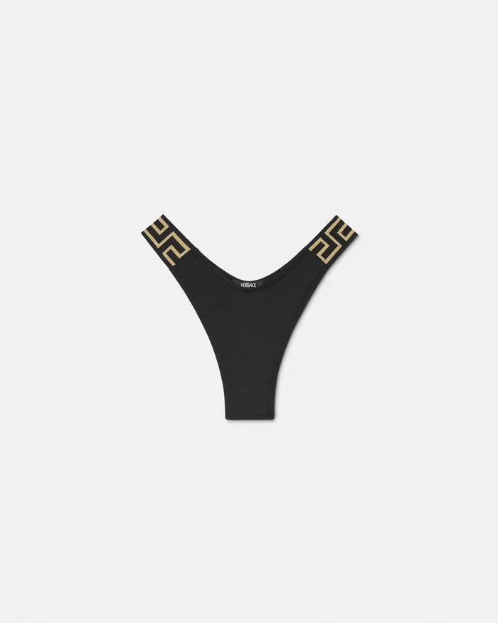 Versace Greca Border Bikini Bottoms Black Women Swimwear