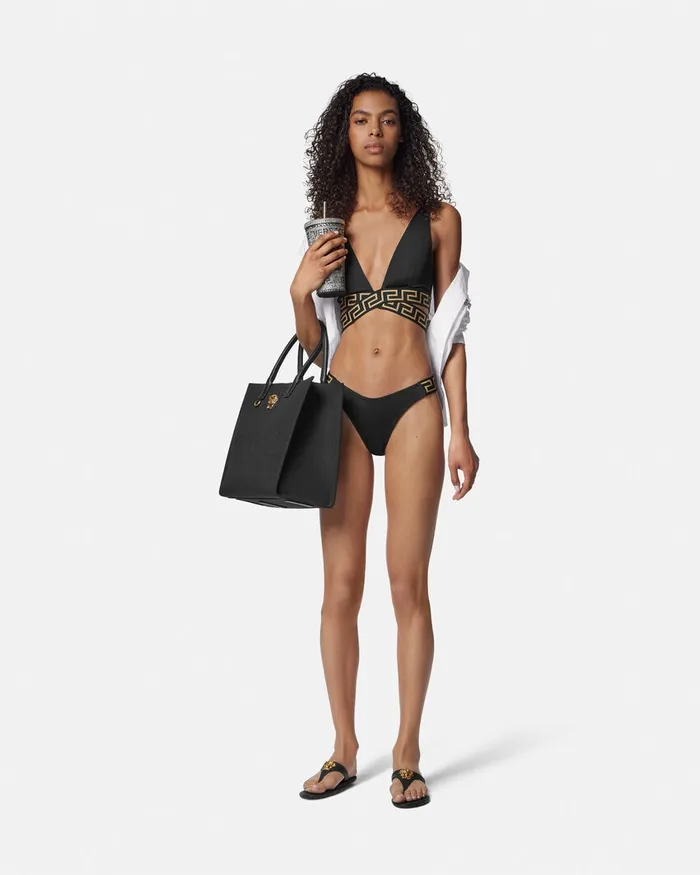 Versace Greca Border Bikini Bottoms Black Women Swimwear
