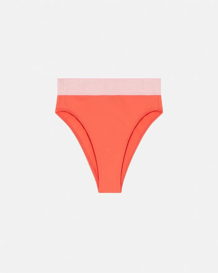 Versace Greca Border High Waist Bikini Bottoms Coral Women Swimwear