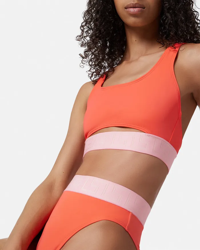 Versace Greca Border High Waist Bikini Bottoms Coral Women Swimwear