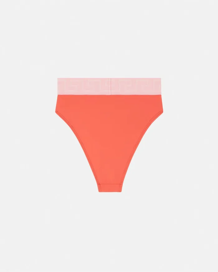 Versace Greca Border High Waist Bikini Bottoms Coral Women Swimwear