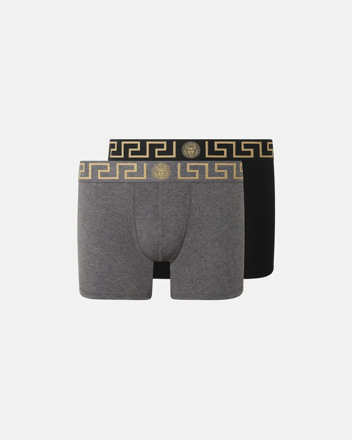 Versace Greca Border Long Trunks 2Pack Blackgray Men Boxers