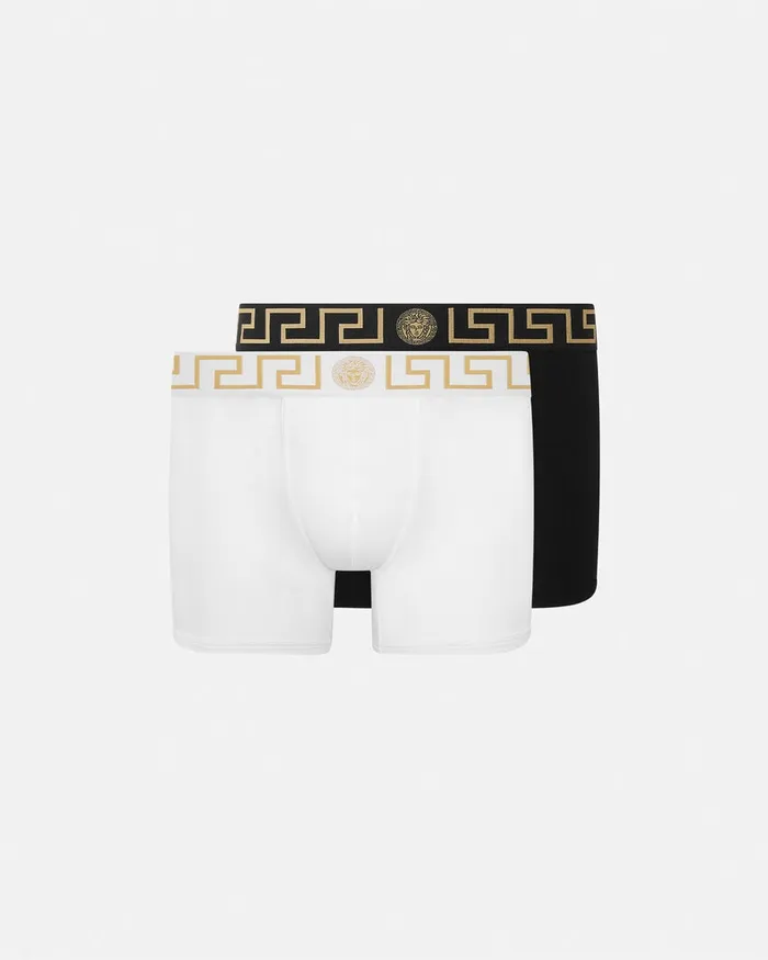 Versace Greca Border Long Trunks 2Pack Blackwhite Men Boxers