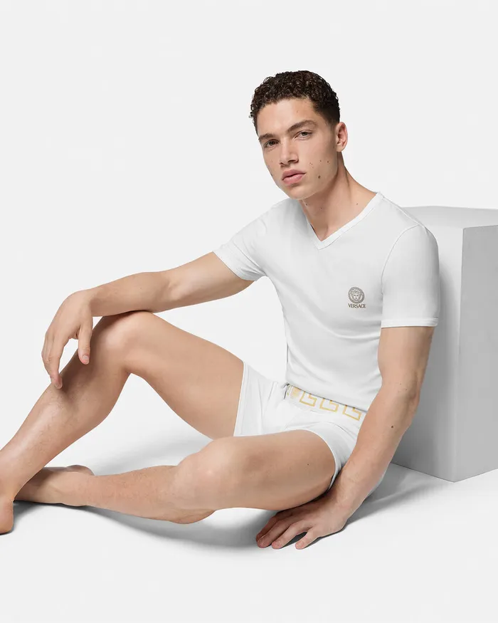 Versace Greca Border Long Trunks 2Pack Blackwhite Men Boxers