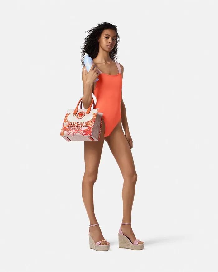 Versace Greca Border OnePiece Swimsuit Coral Women Swimwear