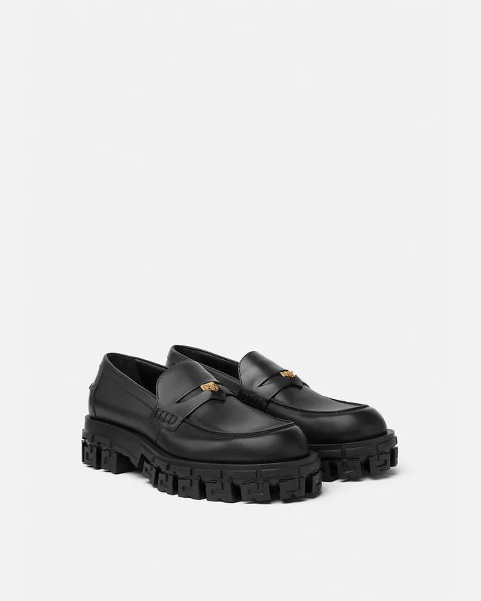 Versace Greca Portico Loafers Blackgold Men Loafers and Slippers