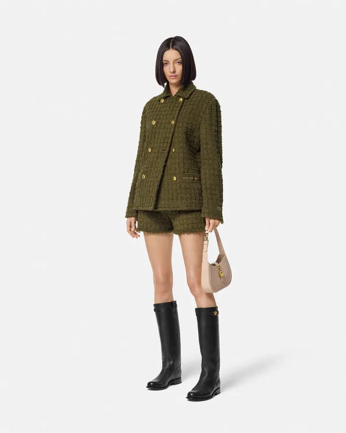 Versace Heritage Tweed Mini Shorts Green Women Suits