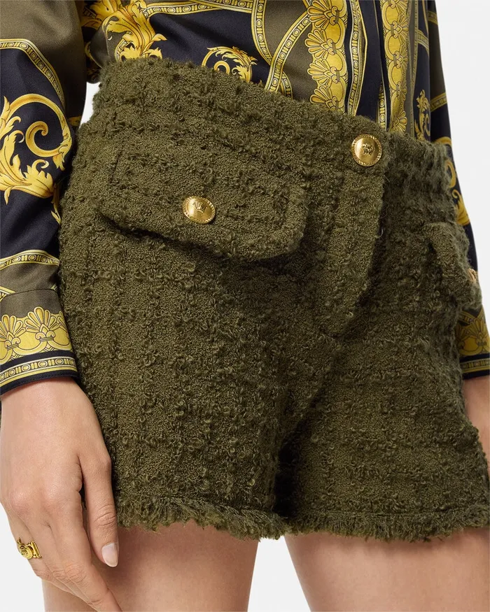 Versace Heritage Tweed Mini Shorts Green Women Suits