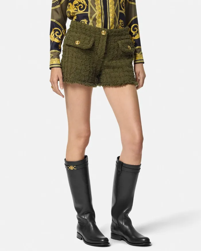Versace Heritage Tweed Mini Shorts Green Women Suits