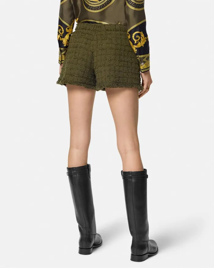 Versace Heritage Tweed Mini Shorts Green Women Suits