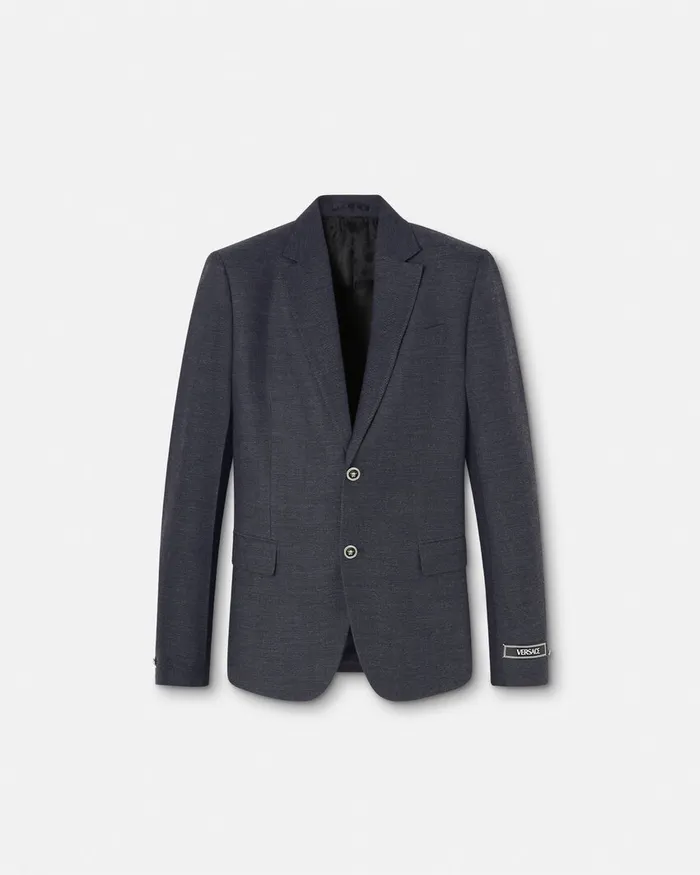 Versace Herringbone SingleBreasted Blazer Gray Men Blazers and Suits