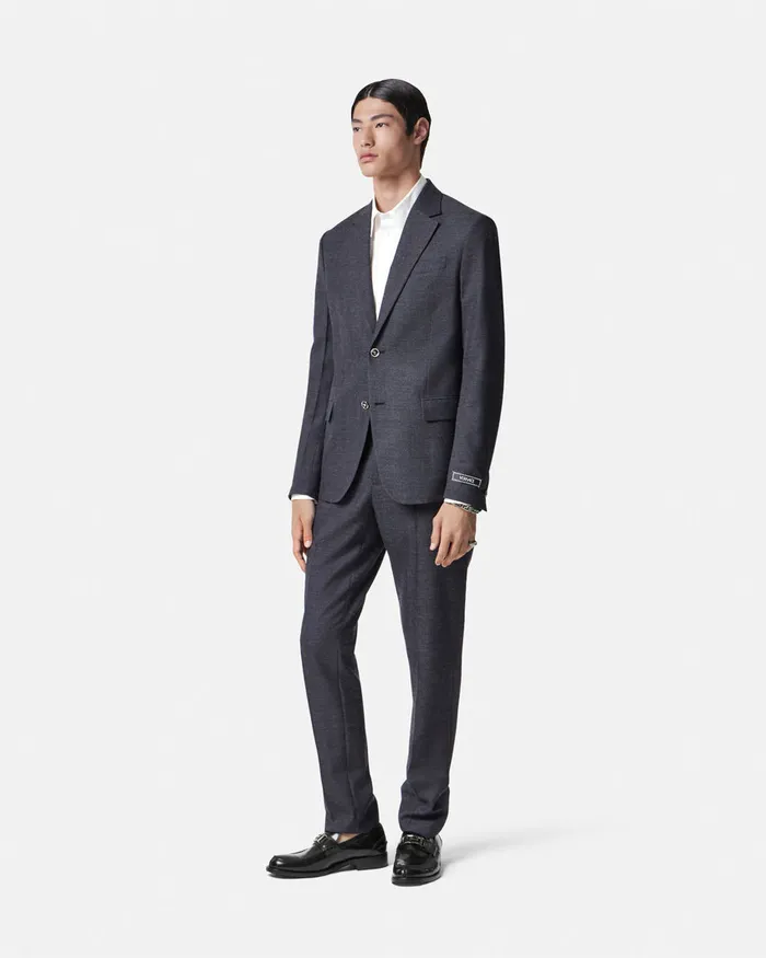 Versace Herringbone SingleBreasted Blazer Gray Men Blazers and Suits